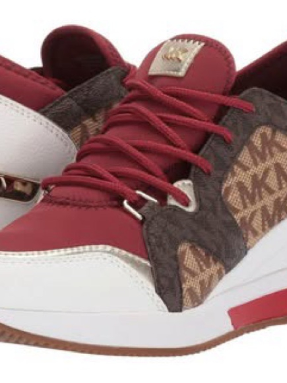 Michael Kors Women’s Red, White & Brown Logo-Accent Trainer Sneakers